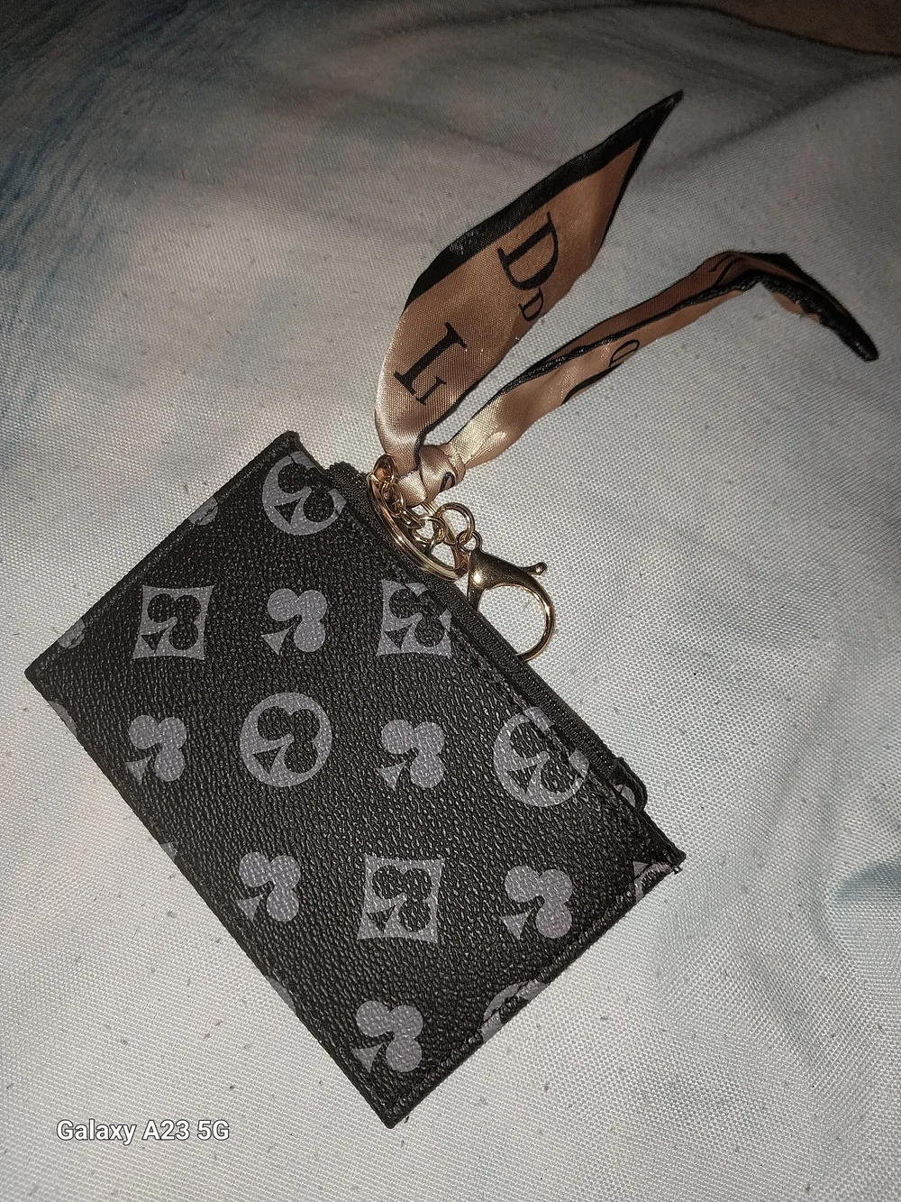 Unbranded Black/Gray Monogram Card Holder/ Bag Charm/Keychain W/ Satin Scarf